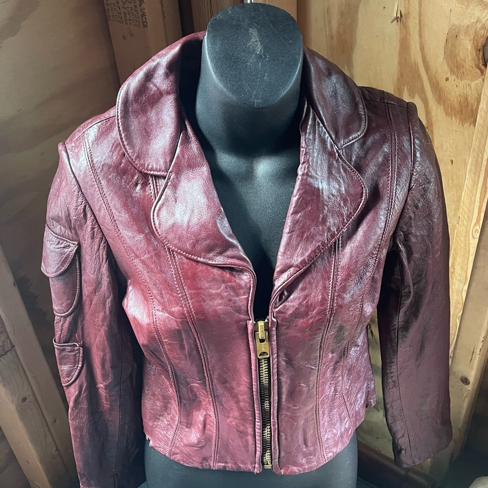 Vintage Disco Leather Jacket 60s East West Kok Winlit Moto Biler Hippie XS Red